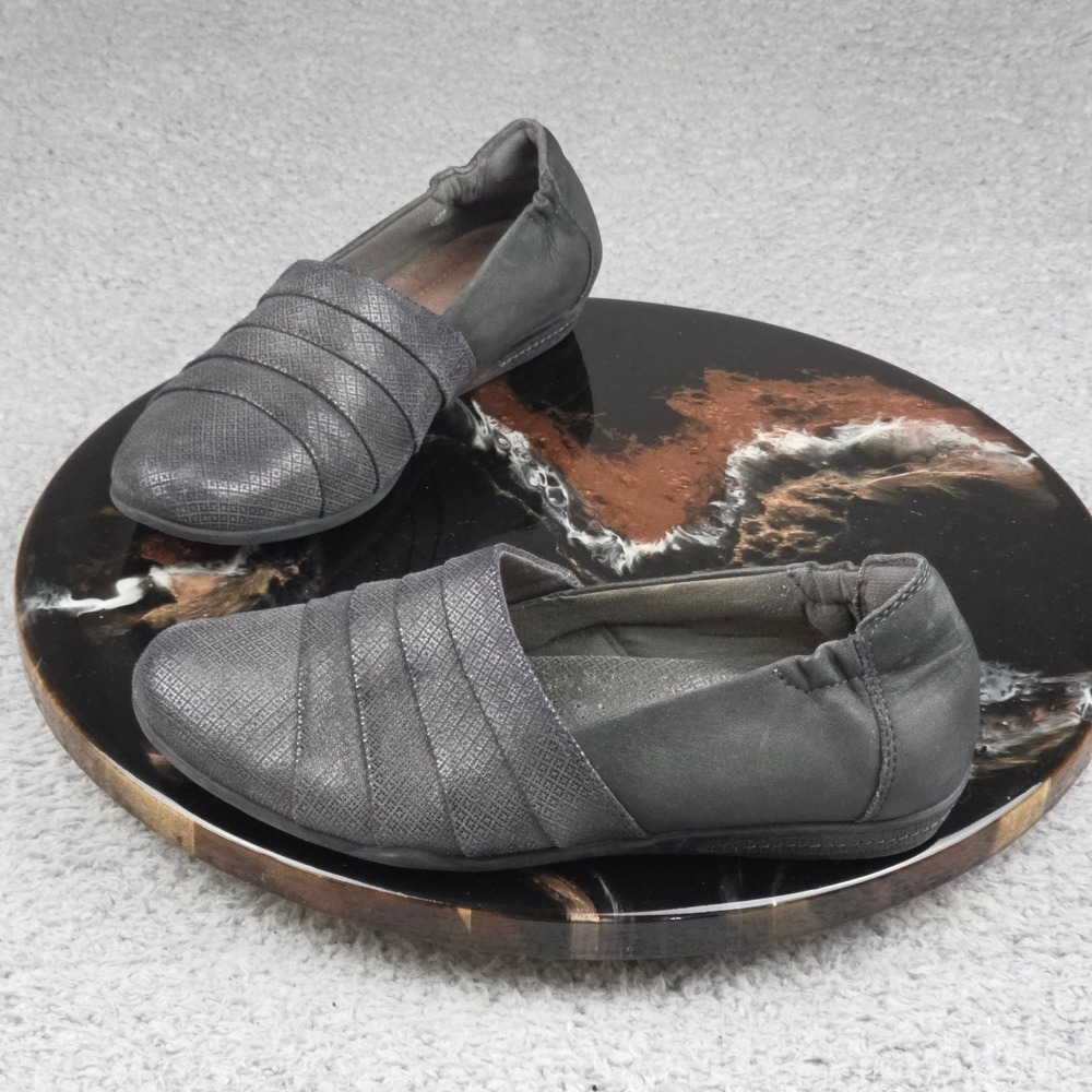 Earth Shoes Womens Slip On Flats‎ Gray Leather Comfort Shoes Size 7.5 B